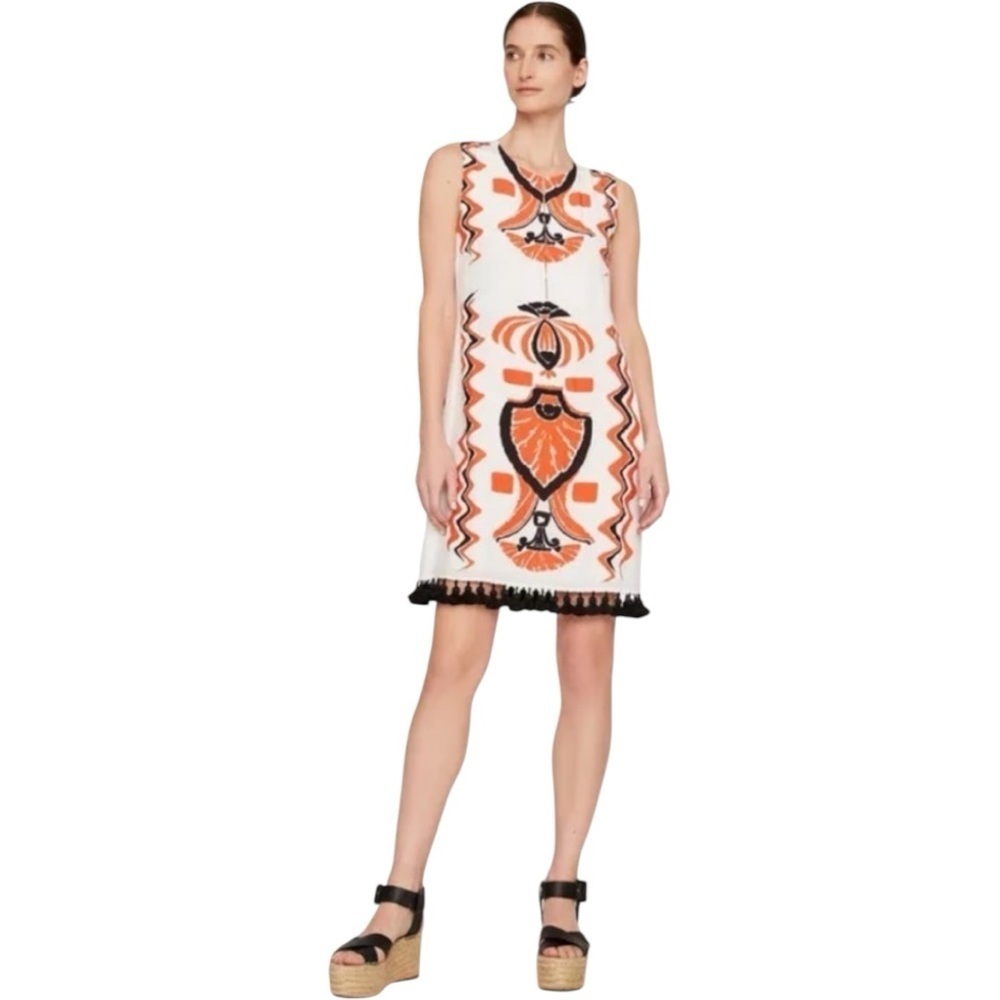 Luxury brand Chic FIGUE Sleeveless Dress cream Orange and Black Accents MSRP498